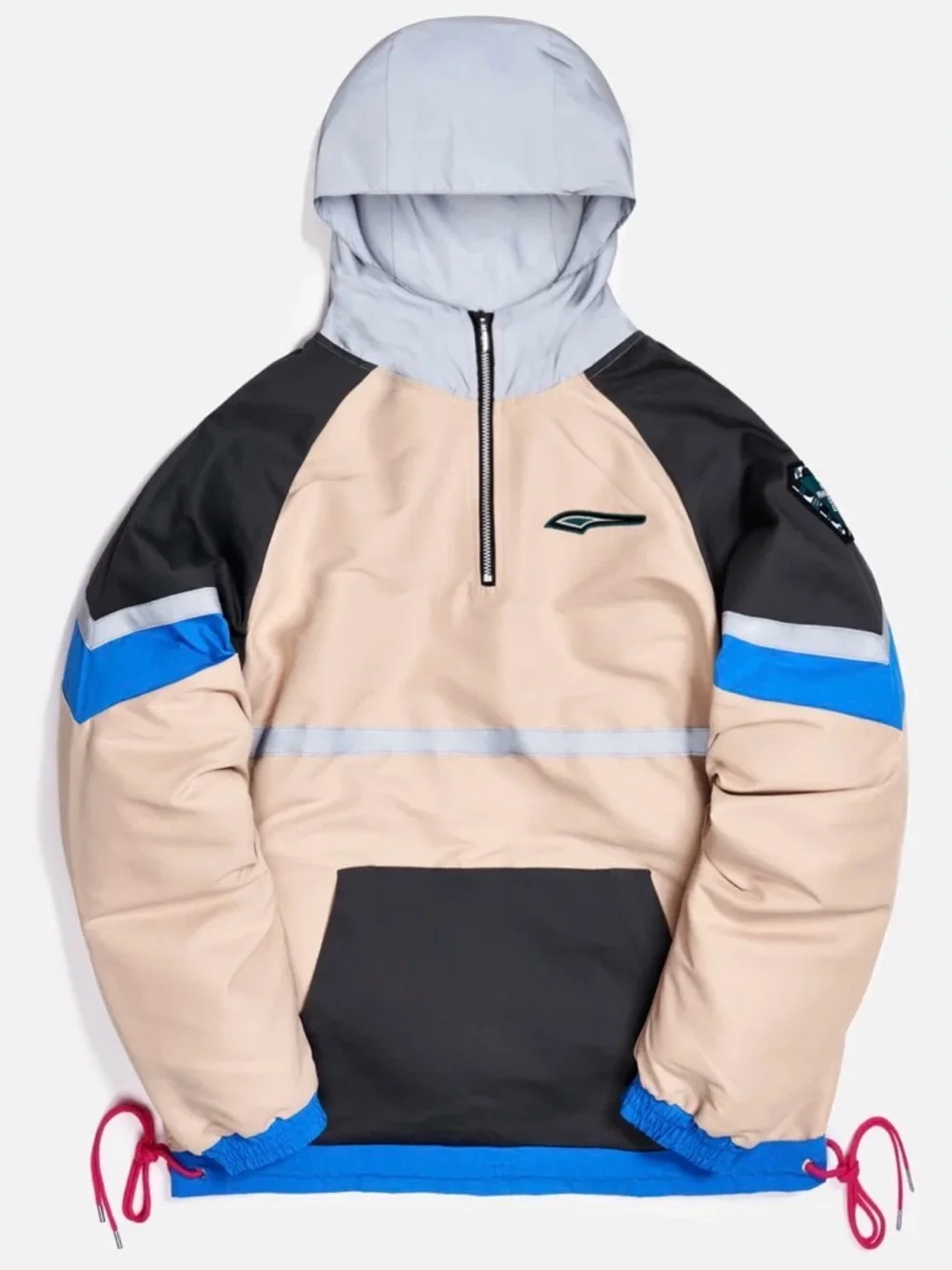 Rhude Beige, Charcoal & Blue Hooded Pullover Windbreaker